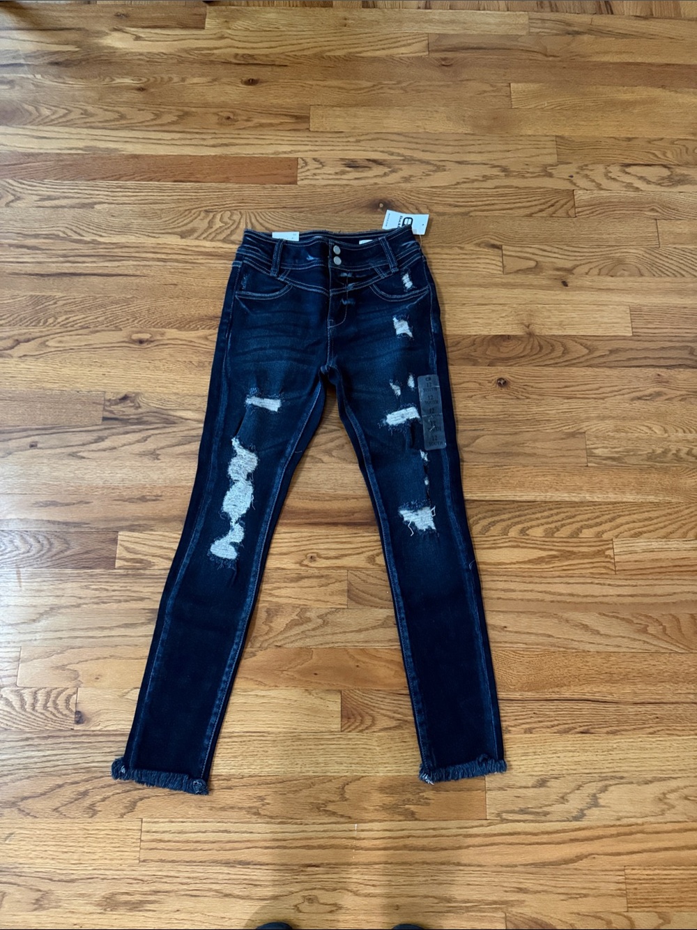 Kancan Signature Girls Dark Indigo Distressed Skinny Jeans